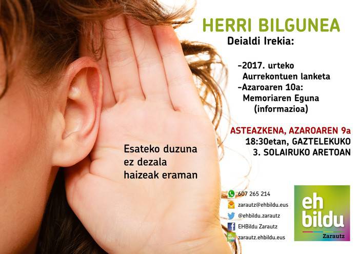 Herri bilgune irekia, asteazkenean