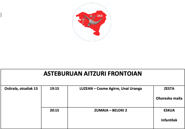 Aste honetako pilota partidak